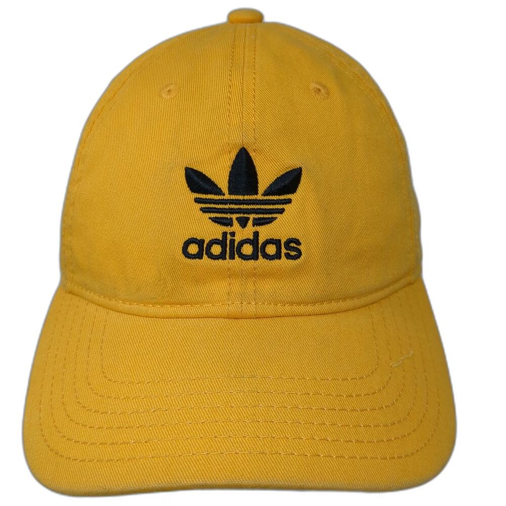 Adidas Baseball Cap Yellow One Size Trefoil Logo Cotton Slideback Adjustable Hat
